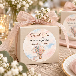 Romantic Hot Air Balloon Wedding Favor Thank You ラウンドシール