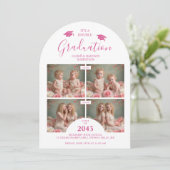 Romantic Hot Pink 4-Photo Double Twins Grads TMF26 招待状 (スタンド正面)