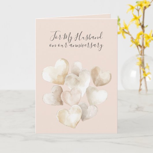 Romantic I Love You Anniversary Peach Cream Hearts カード (黄色い花)