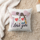 Romantic “I Love You” Couple Throw Pillow クッション (ブランケット)