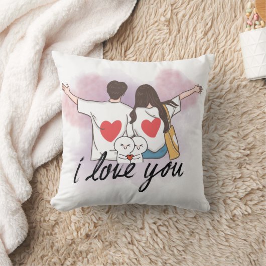 Romantic “I Love You” Couple Throw Pillow クッション (ブランケット)