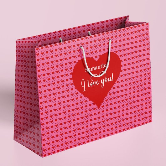 Romantic I Love You Heart Design Personalized Bag ラージペーパーバッグ