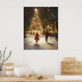 Romantic Ice Skating Couple Christmas Wall Art ポスター (キッチン)