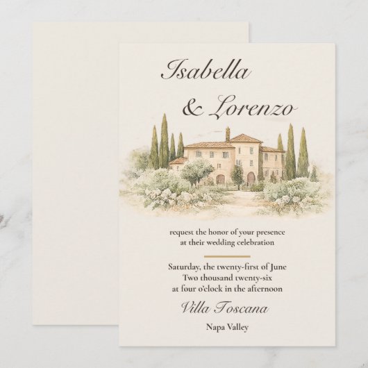 Romantic Italian Tuscan Villa Wedding Invitations 招待状 (正面/裏面)