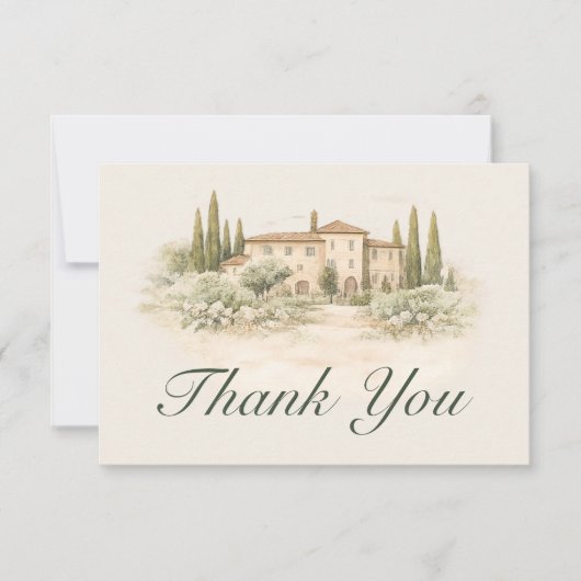 Romantic Italian Tuscan Wedding Thank You Card サンキューカード (正面)