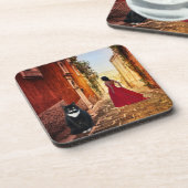 Romantic Italian Village Tuxedo Cat Coaster コースター (左側)