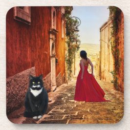 Romantic Italian Village Tuxedo Cat Coaster コースター