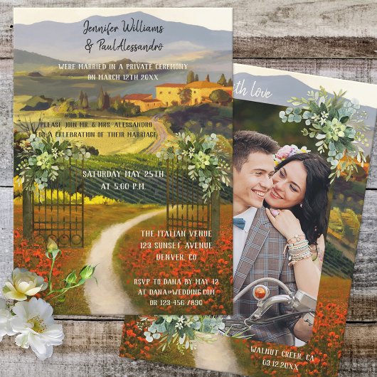 Romantic Italian Wedding Reception Custom Photo 招待状