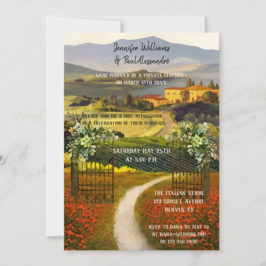 Romantic Italian Wedding Reception Custom Photo 招待状 (正面)