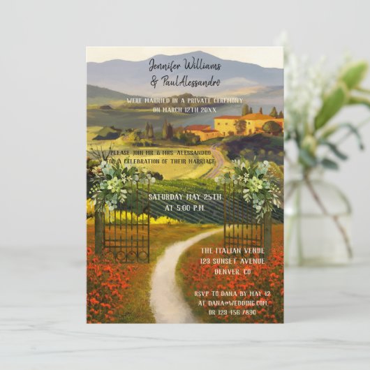 Romantic Italian Wedding Reception Custom Photo 招待状 (スタンド正面)