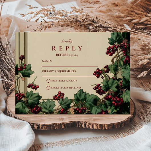 Romantic Ivy and Berry Wedding 出欠カード