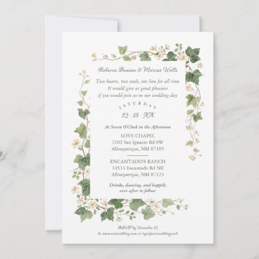 Romantic Ivy and Floral Frame Wedding Photo 招待状 (裏面)