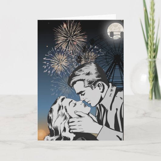 Romantic Kiss Under Fireworks Greeting Card カード (正面)