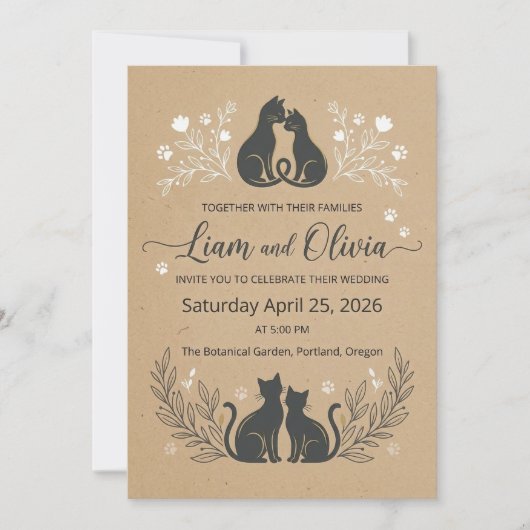 Romantic Kraft Floral Couple Invite 招待状 (正面)