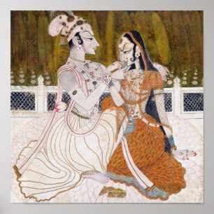 Romantic Krishna and Radha Painting ポスター