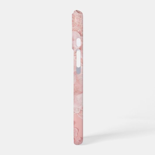 Romantic Lace Pink Floral & Pearl Phone Case iPhone 16ケース (左側面)