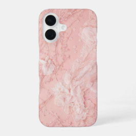 Romantic Lace Pink Floral & Pearl Phone Case iPhone 16ケース