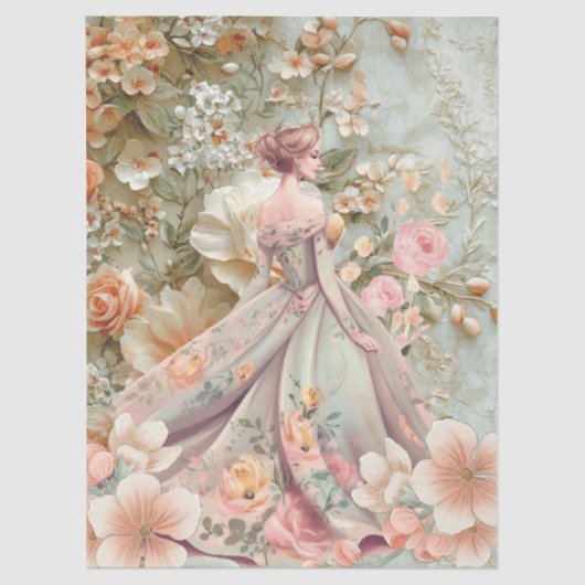 Romantic Lady In Floral Dress Decoupage Paper 薄葉紙 (正面)