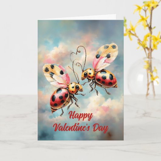 Romantic Ladybugs in Flight カード (黄色い花)