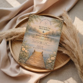 Romantic Lake Pier Wildflower Wedding 招待状