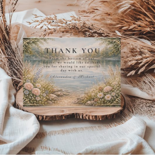 Romantic Lake Wildflower Forest Wedding サンキューカード