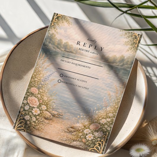 Romantic Lake Wildflower Forest Wedding 出欠カード