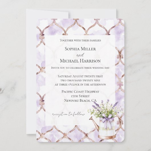 Romantic Lavender Floral Bow Wedding 招待状 (正面)