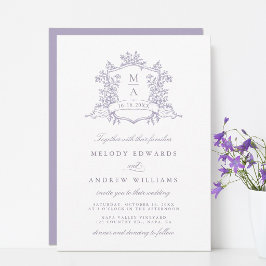 Romantic Lavender Floral Crest Wedding 招待状