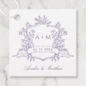 Romantic Lavender Floral Crest Wedding Thank You フェイバータグ (正面)