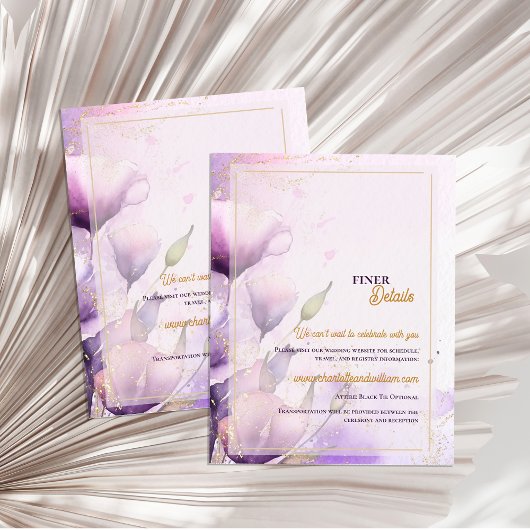 Romantic Lavender Floral Gold Wedding Details エンクロージャーカード