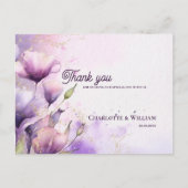 Romantic Lavender Floral Gold Wedding Thank You ポストカード (正面)