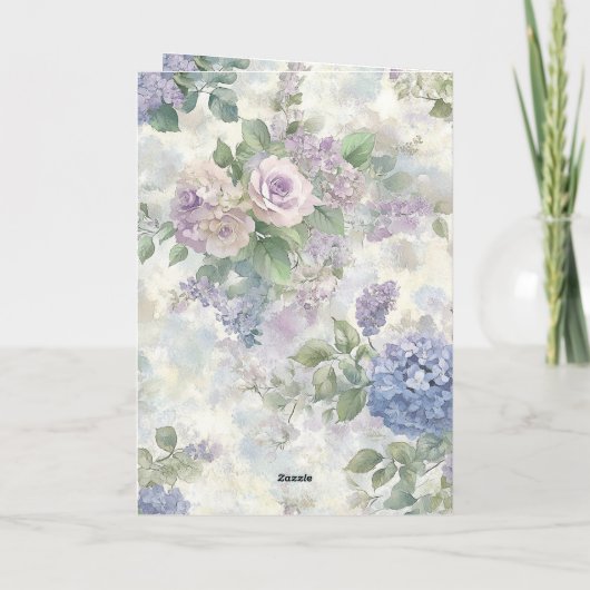 Romantic Lavender Floral Roses Wedding カード (裏面)