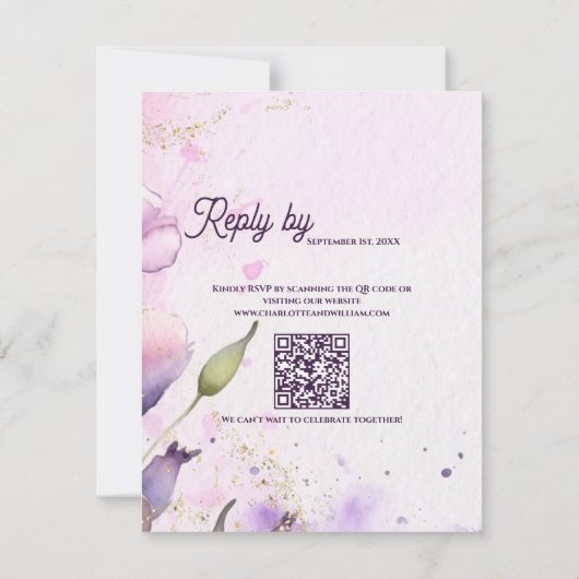 Romantic Lavender Gold Floral Wedding Reply By 出欠カード (裏面)