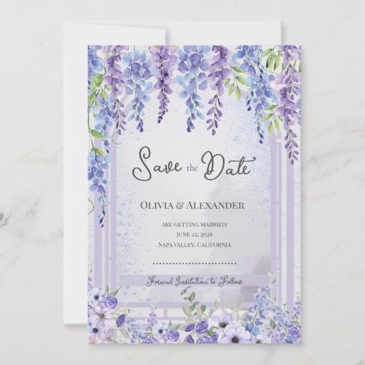 Romantic Lavender Wisteria Save the Date 案内状 (正面)