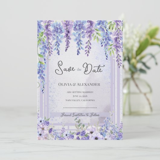 Romantic Lavender Wisteria Save the Date 案内状 (スタンド正面)