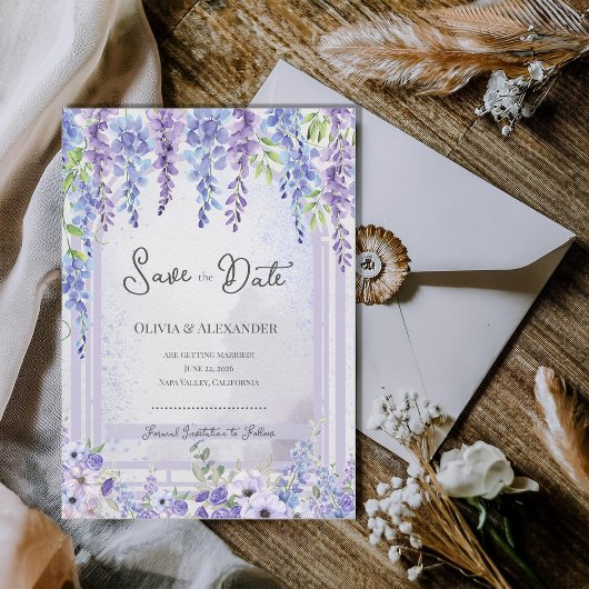 Romantic Lavender Wisteria Save the Date 案内状