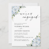 Romantic Light Blue Floral Engagement Party 招待状 (正面)