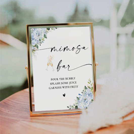 Romantic Light Blue Floral Mimosa Bar Sign 台座サイン