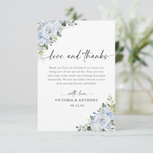 Romantic Light Blue Floral Wedding サンキューカード (スタンド正面)