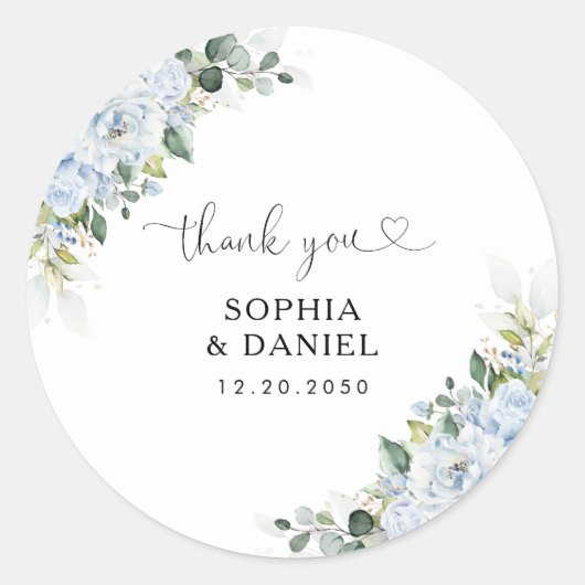  Romantic Light Blue Floral Wedding  ラウンドシール (正面)