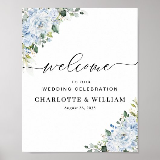 Romantic Light Blue Floral Wedding Ceremony Poster ポスター (正面)