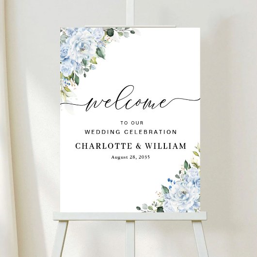 Romantic Light Blue Floral Wedding Ceremony Poster ポスター