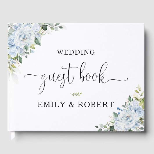  Romantic Light Blue Floral Wedding Guest Book ゲストブック (正面)