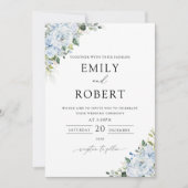 Romantic Light Blue Floral Wedding Invitation 招待状 (正面)