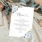 Romantic Light Blue Floral Wedding Menu メニュー