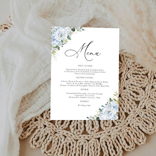 Romantic Light Blue Floral Wedding Menu メニュー