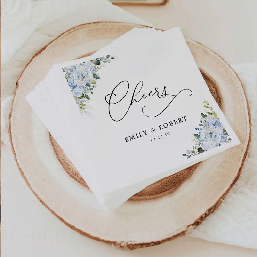 Romantic Light Blue Floral Wedding Napkins スタンダードカクテルナプキン