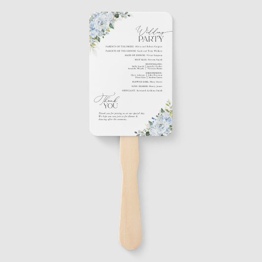 Romantic Light Blue Floral Wedding Program  ハンドファン (裏面)