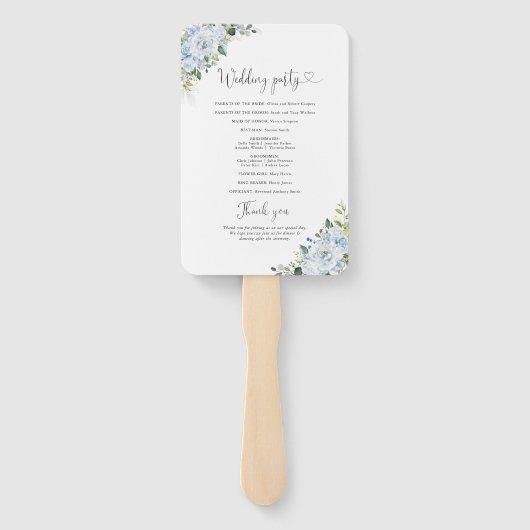 Romantic Light Blue Floral Wedding Program  ハンドファン (裏面)
