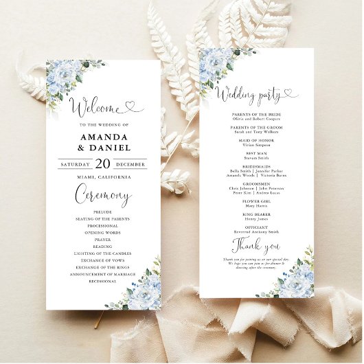 Romantic Light Blue Floral Wedding Program プログラム